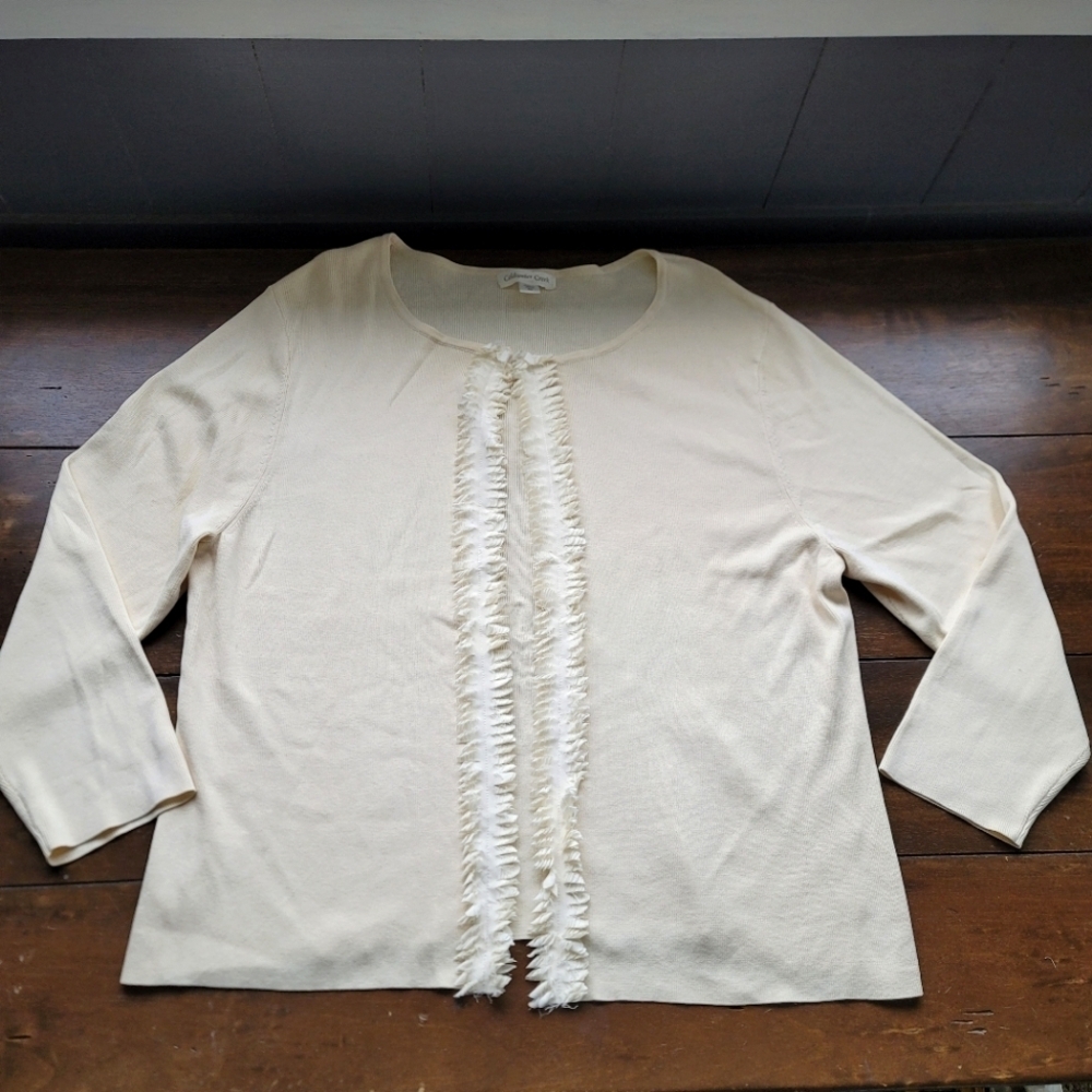 Coldwater Creek Silk Cotton Ruffle Fringe sz XL 18 Ivory Cream